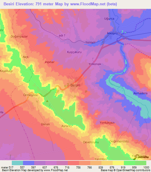 Besiri,Turkey Elevation Map