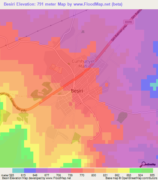 Besiri,Turkey Elevation Map