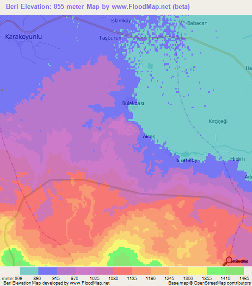 Beri,Turkey Elevation Map