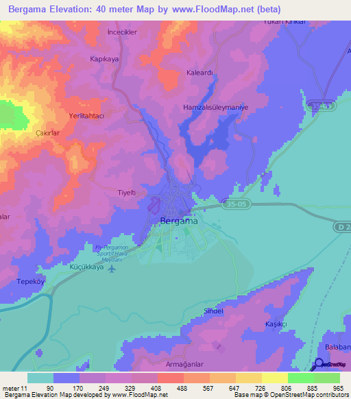 Bergama,Turkey Elevation Map