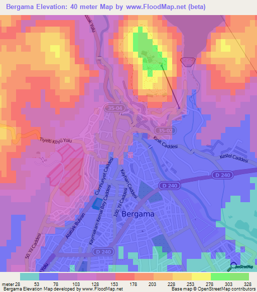 Bergama,Turkey Elevation Map