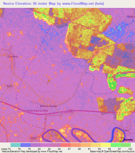 Nezice,Croatia Elevation Map