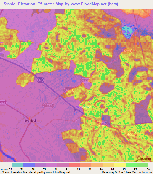 Stanici,Croatia Elevation Map