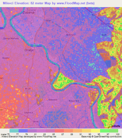 Milevci,Croatia Elevation Map