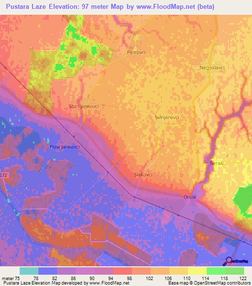 Pustara Laze,Croatia Elevation Map