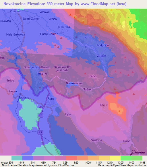 Novokracine,Slovenia Elevation Map