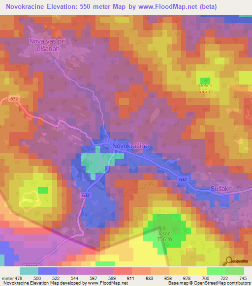 Novokracine,Slovenia Elevation Map