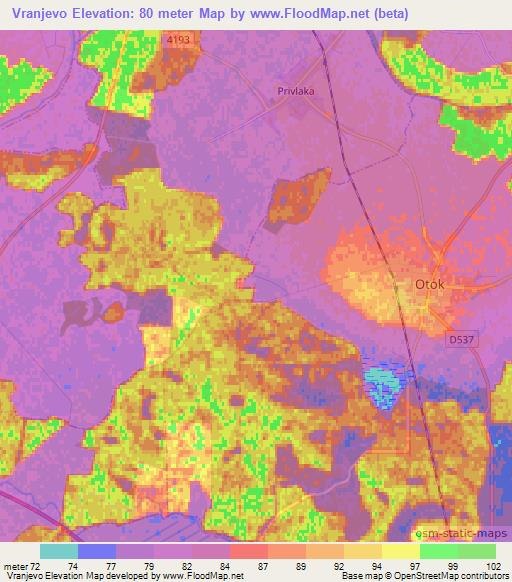 Vranjevo,Croatia Elevation Map