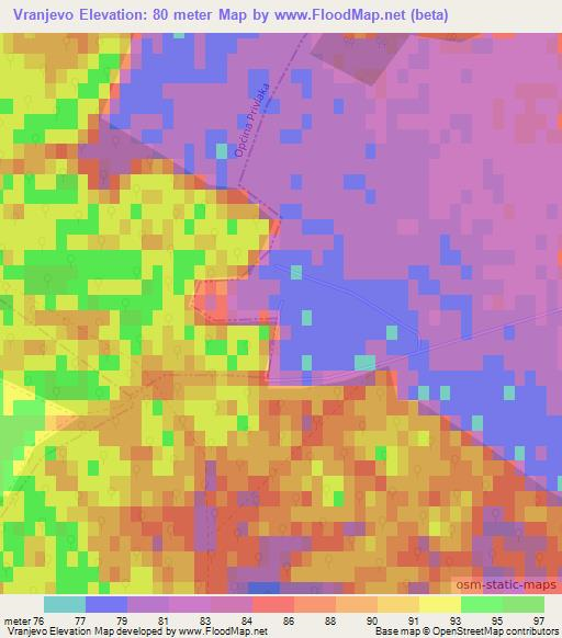 Vranjevo,Croatia Elevation Map