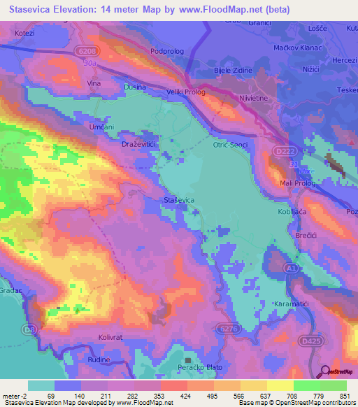 Stasevica,Croatia Elevation Map