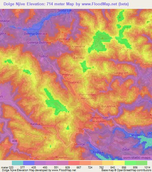 Dolge Njive,Slovenia Elevation Map