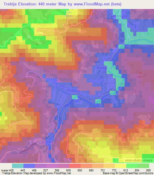 Trebija,Slovenia Elevation Map