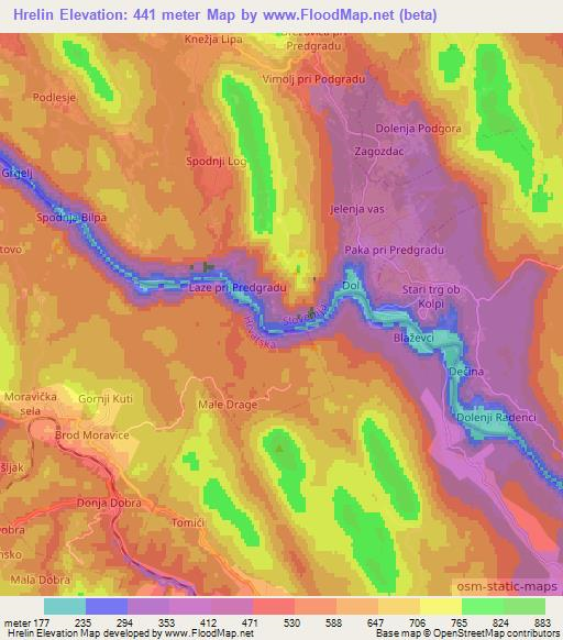 Hrelin,Slovenia Elevation Map