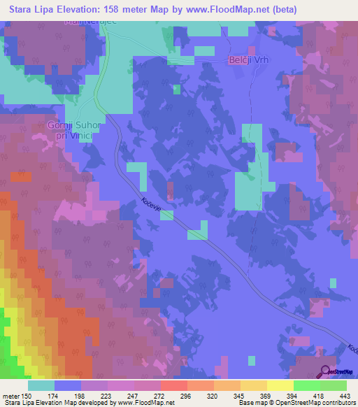 Stara Lipa,Slovenia Elevation Map