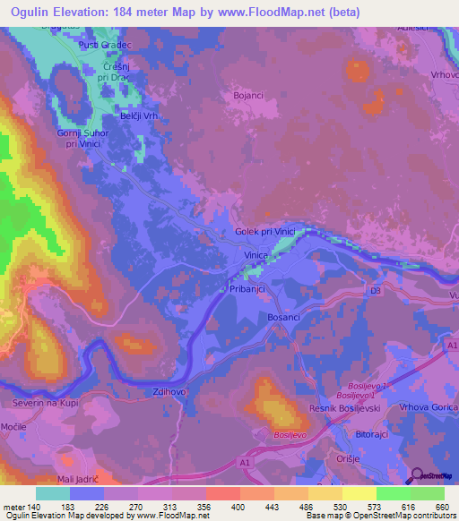 Ogulin,Slovenia Elevation Map