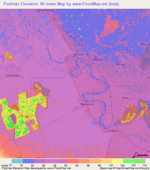 Podrinje,Croatia Elevation Map