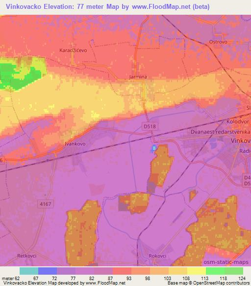 Vinkovacko,Croatia Elevation Map