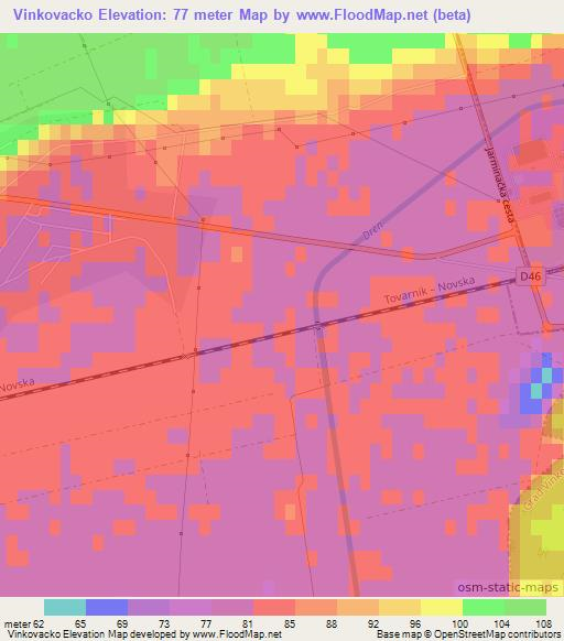 Vinkovacko,Croatia Elevation Map