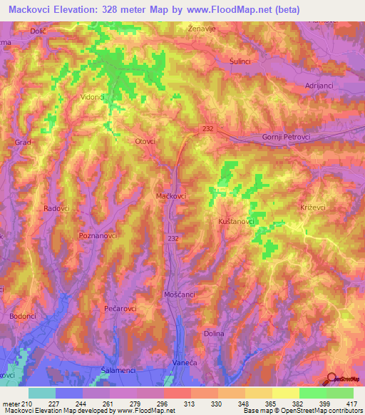 Mackovci,Slovenia Elevation Map