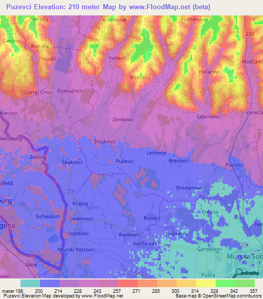 Puzevci,Slovenia Elevation Map