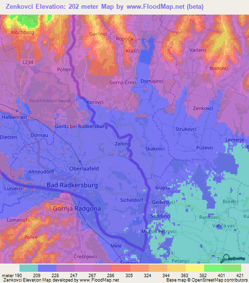 Zenkovci,Slovenia Elevation Map