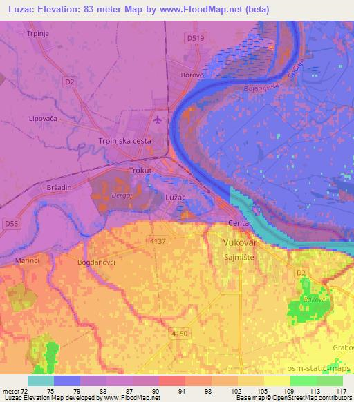 Luzac,Croatia Elevation Map