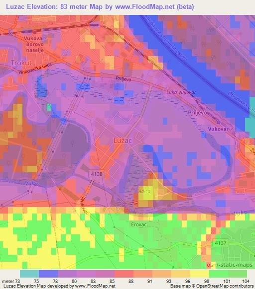 Luzac,Croatia Elevation Map