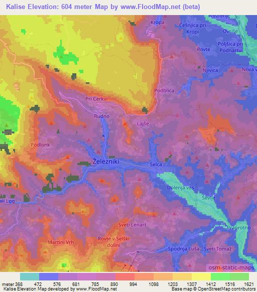 Kalise,Slovenia Elevation Map