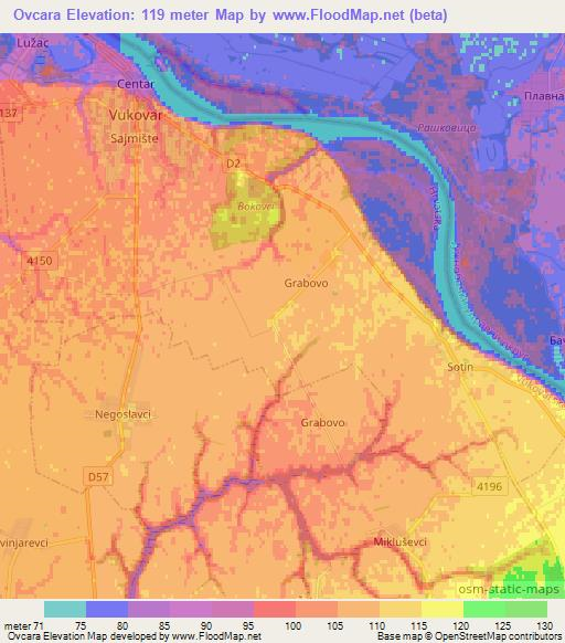 Ovcara,Croatia Elevation Map