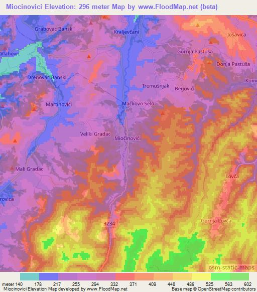 Miocinovici,Croatia Elevation Map