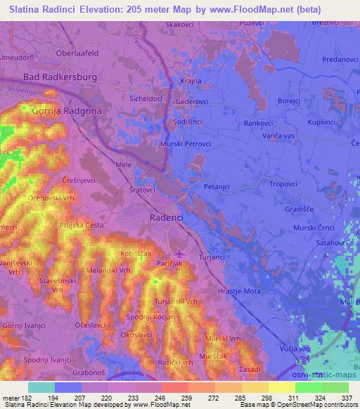 Slatina Radinci,Slovenia Elevation Map