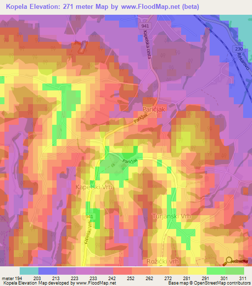 Kopela,Slovenia Elevation Map