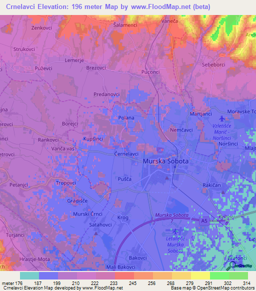 Crnelavci,Slovenia Elevation Map