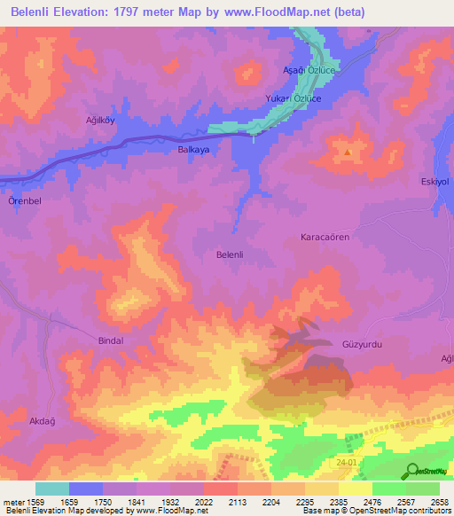 Belenli,Turkey Elevation Map