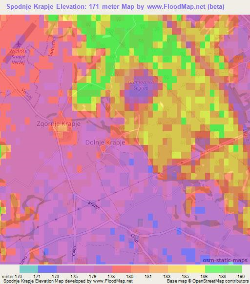 Spodnje Krapje,Slovenia Elevation Map