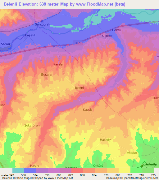 Belenli,Turkey Elevation Map