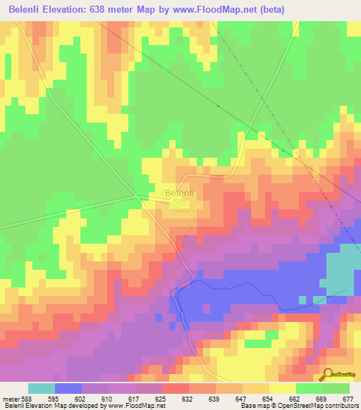 Belenli,Turkey Elevation Map