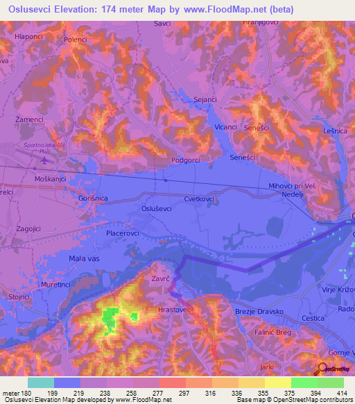 Oslusevci,Slovenia Elevation Map