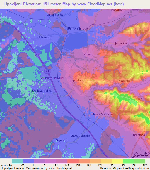 Lipovljani,Croatia Elevation Map