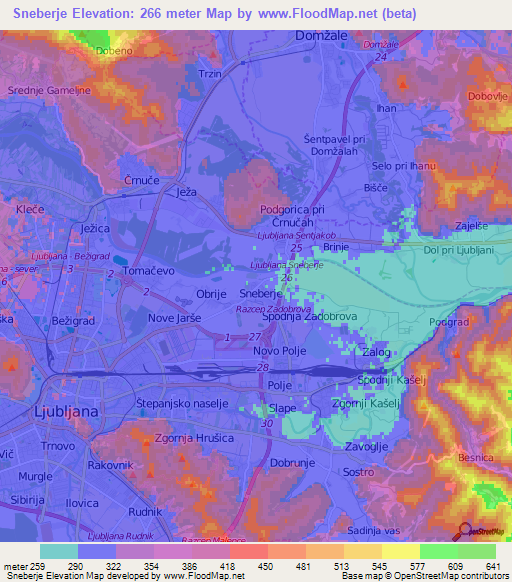 Sneberje,Slovenia Elevation Map