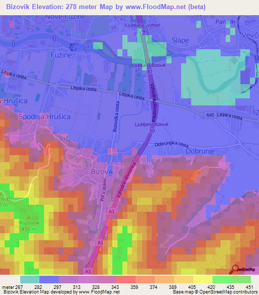 Bizovik,Slovenia Elevation Map