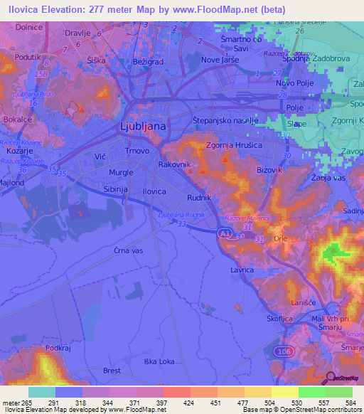 Ilovica,Slovenia Elevation Map