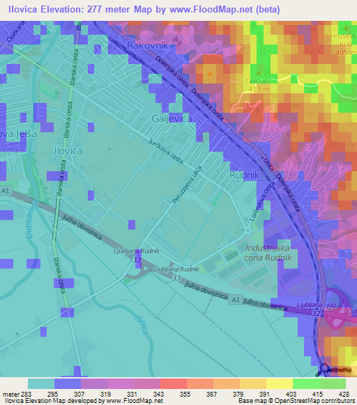 Ilovica,Slovenia Elevation Map