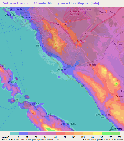 Sukosan,Croatia Elevation Map