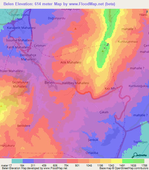 Belen,Turkey Elevation Map