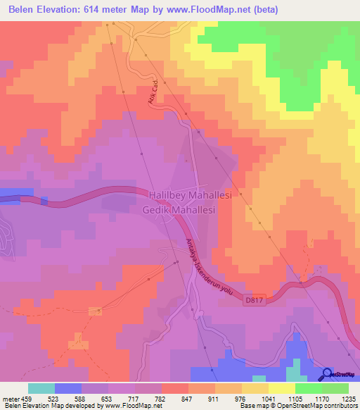 Belen,Turkey Elevation Map