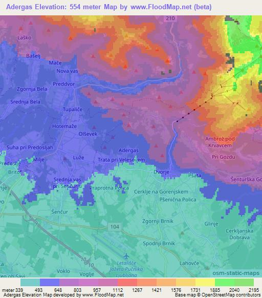 Adergas,Slovenia Elevation Map