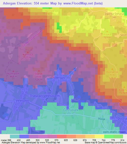 Adergas,Slovenia Elevation Map