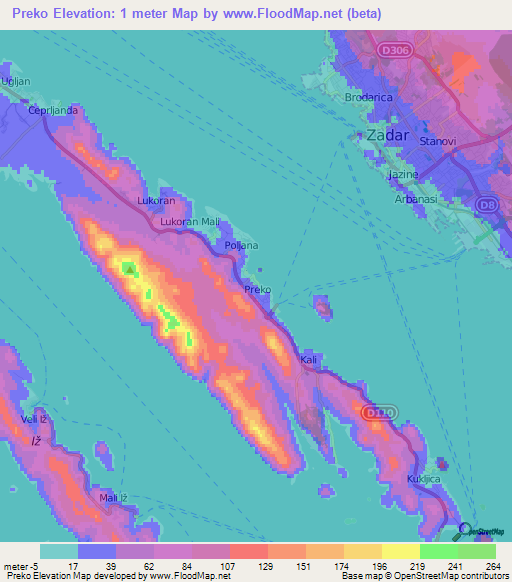 Preko,Croatia Elevation Map