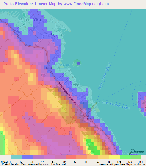 Preko,Croatia Elevation Map